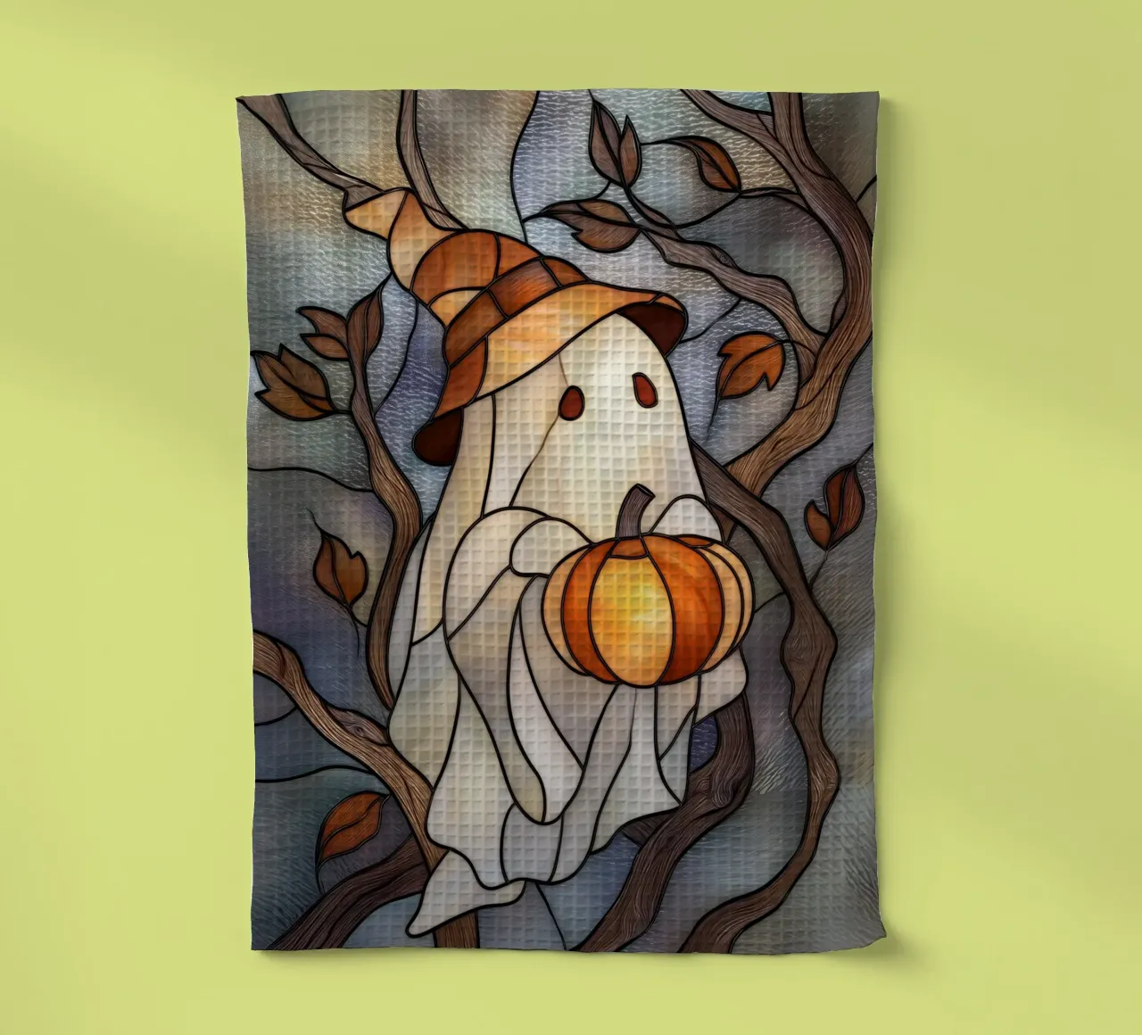 Fantasma di Halloween con lanterna di zucca canovaccio da cucina da Fleur de Lys