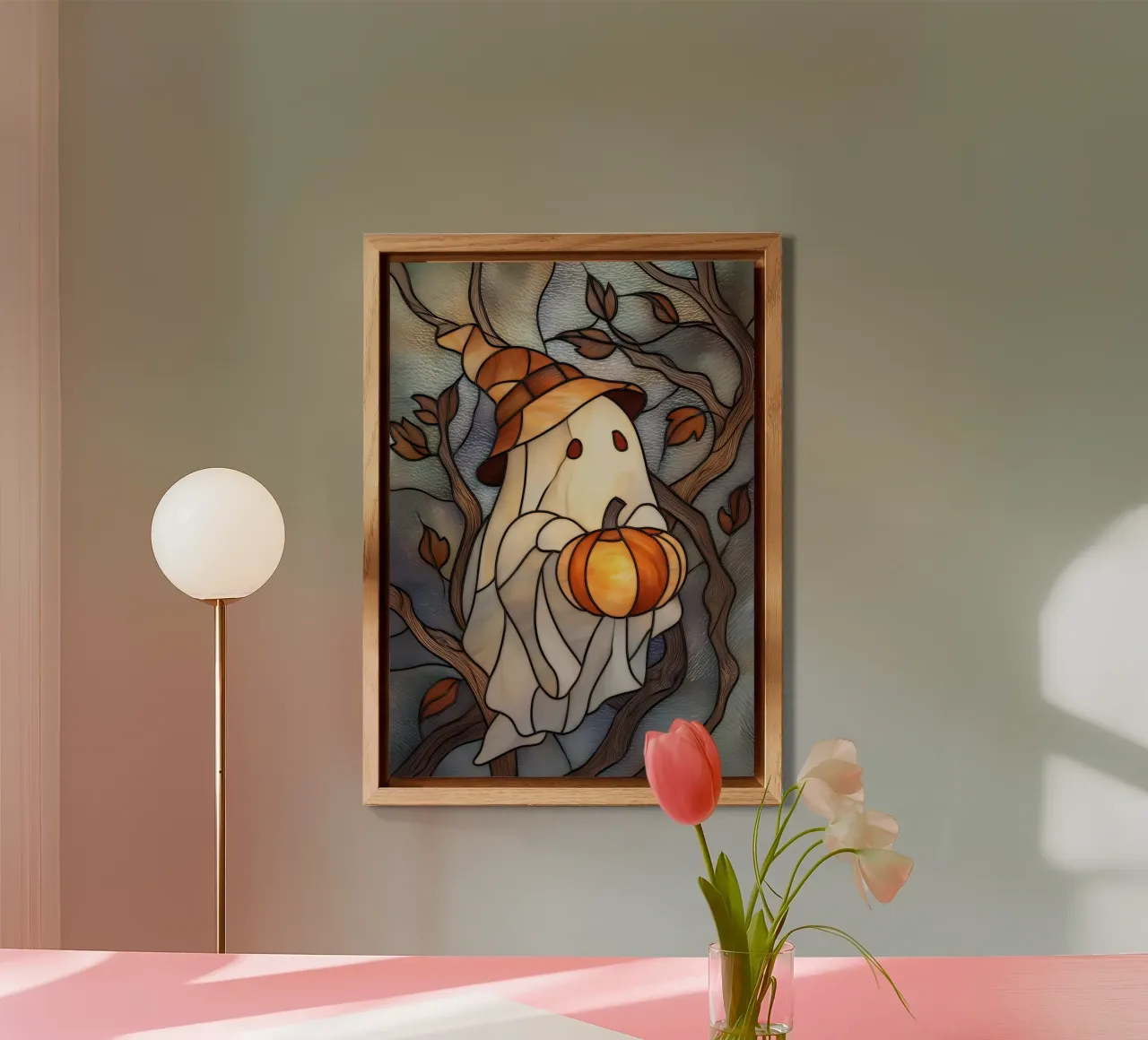 Halloween Ghost with Pumpkin Lantern alu-dibond by Fleur de Lys