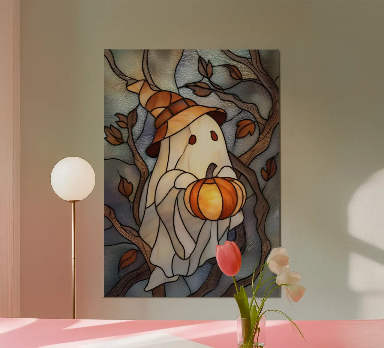 Fantasma di Halloween con lanterna di zucca carta hahnemühle da Fleur de Lys