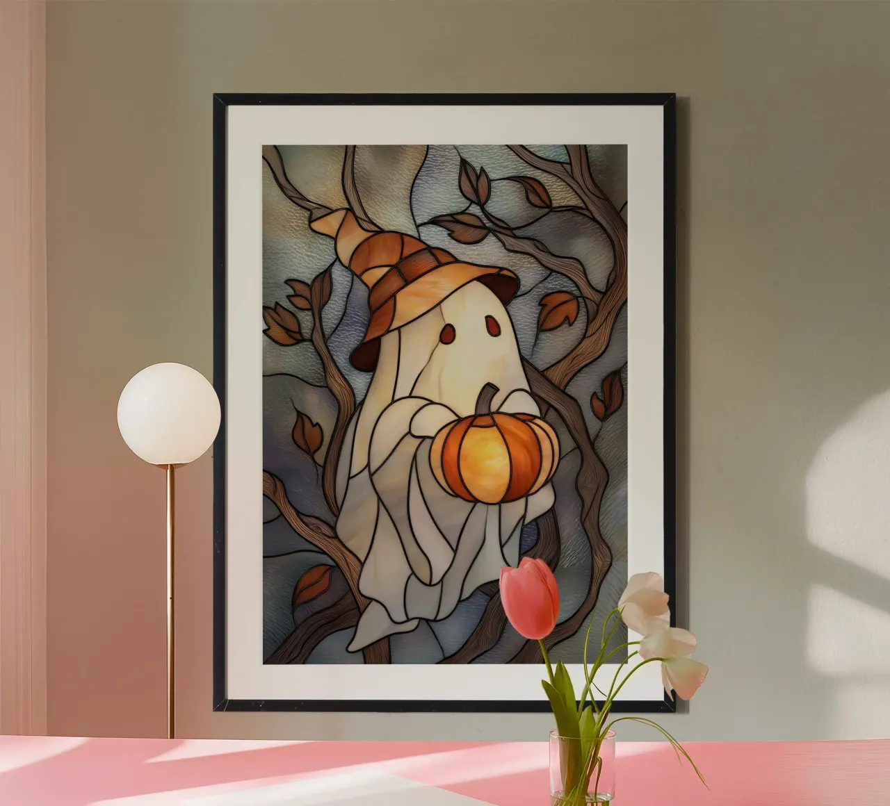 Fantasma di Halloween con lanterna di zucca carta hahnemühle da Fleur de Lys