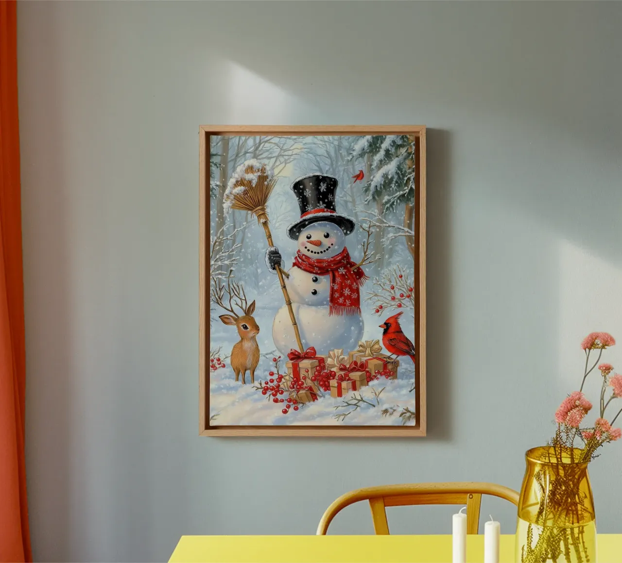Kerst sneeuwpop canvas met Baklijst van Fleur de Lys