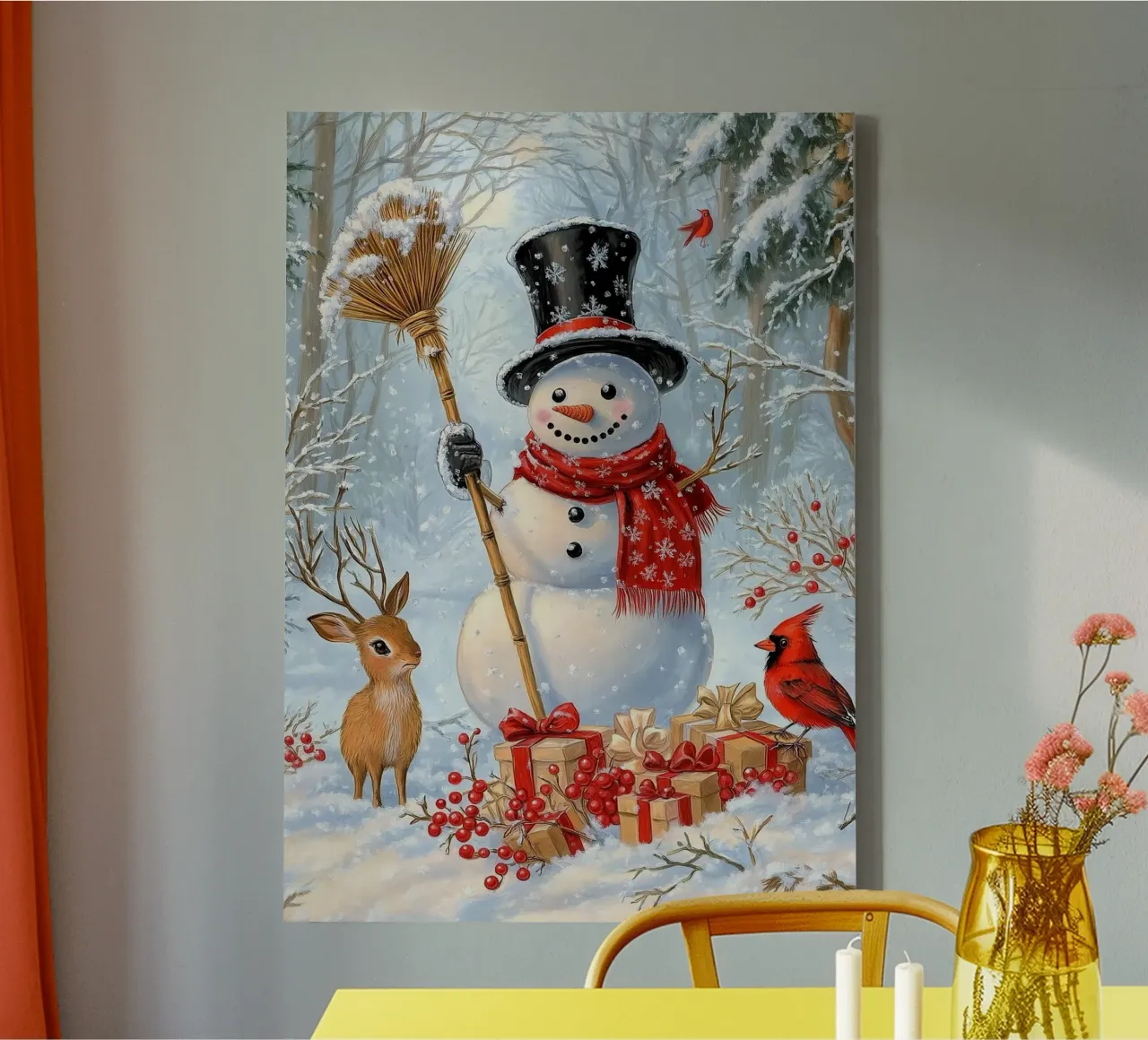 Kerst sneeuwpop canvas met Baklijst van Fleur de Lys