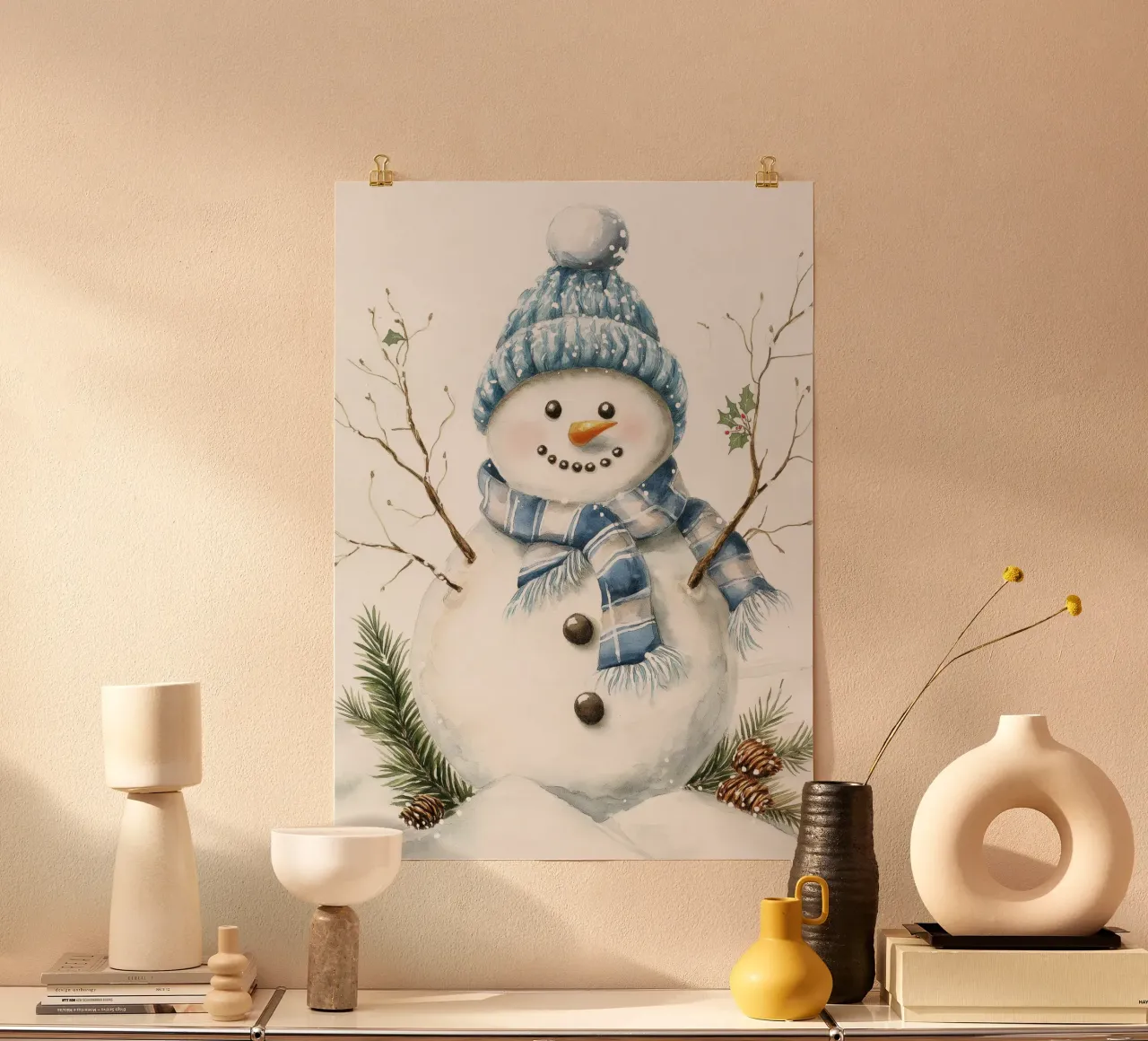 Pupazzo di neve di Natale poster con telaio in alluminio da Fleur de Lys