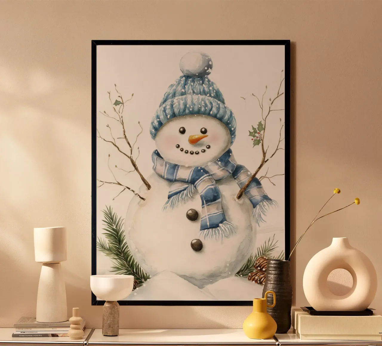 Pupazzo di neve di Natale poster con telaio in alluminio da Fleur de Lys
