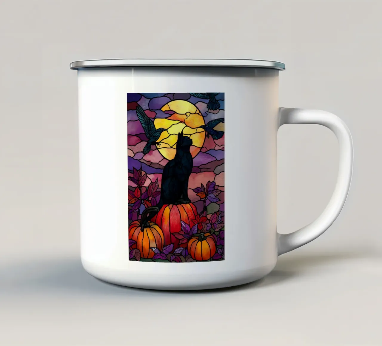 Gatto nero di Halloween tazza in smalto da Fleur de Lys
