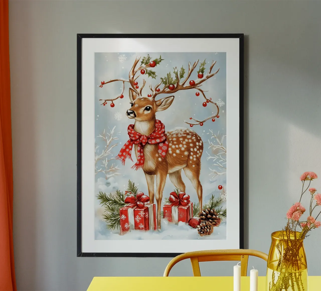 Cervo di Natale poster con telaio in alluminio da Fleur de Lys