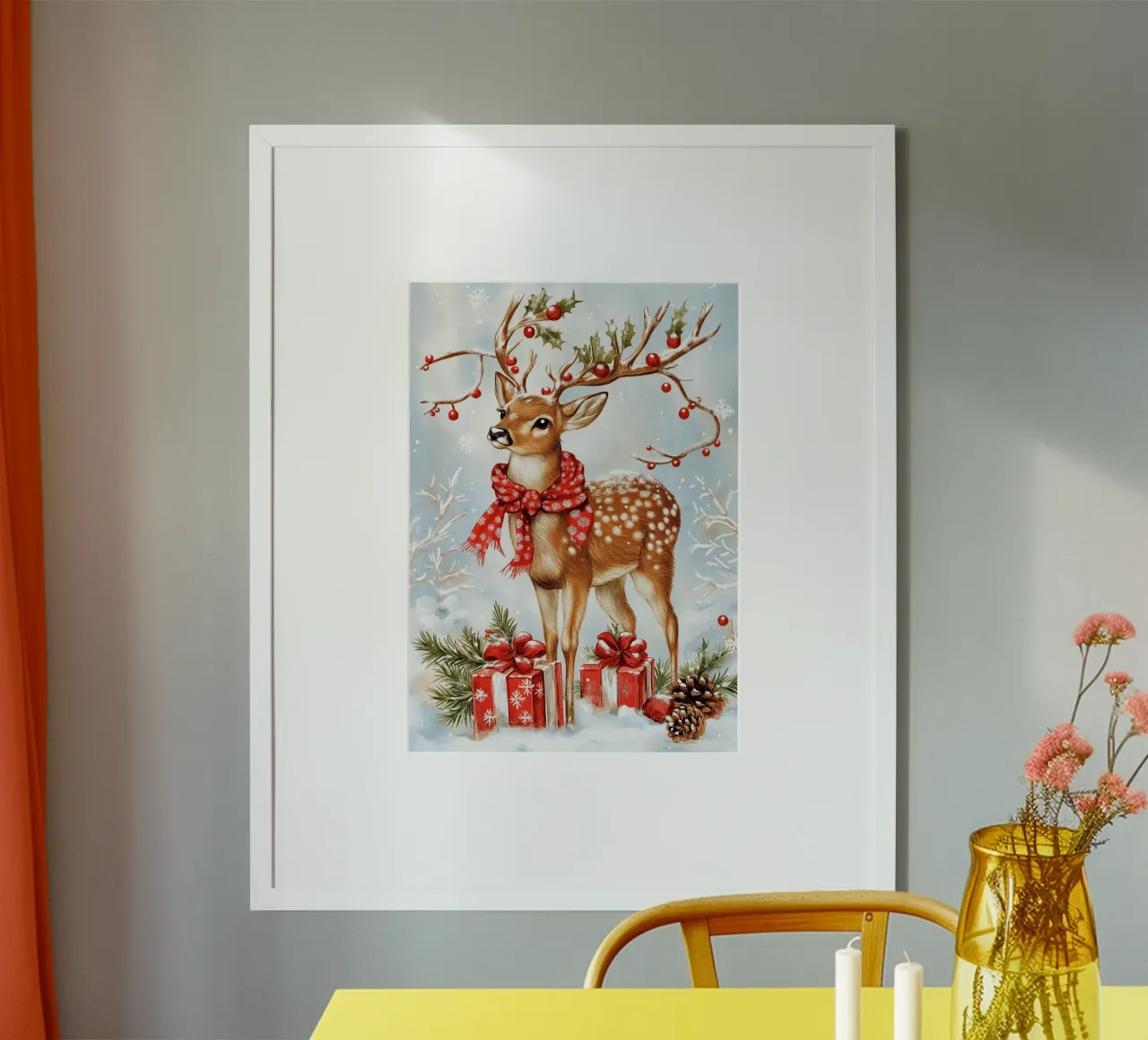Cervo di Natale poster con telaio in alluminio da Fleur de Lys
