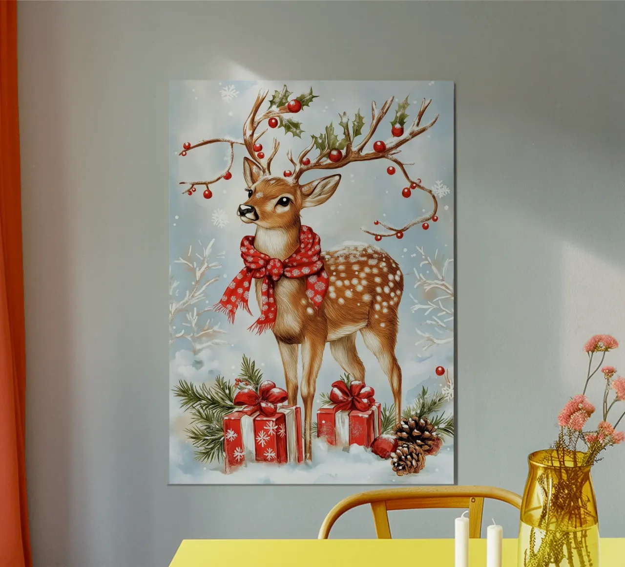 Cervo di Natale poster con telaio in alluminio da Fleur de Lys