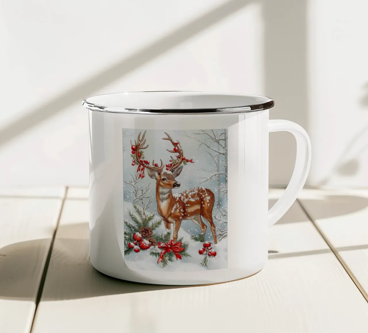 Cervo di Natale tazza in smalto da Fleur de Lys