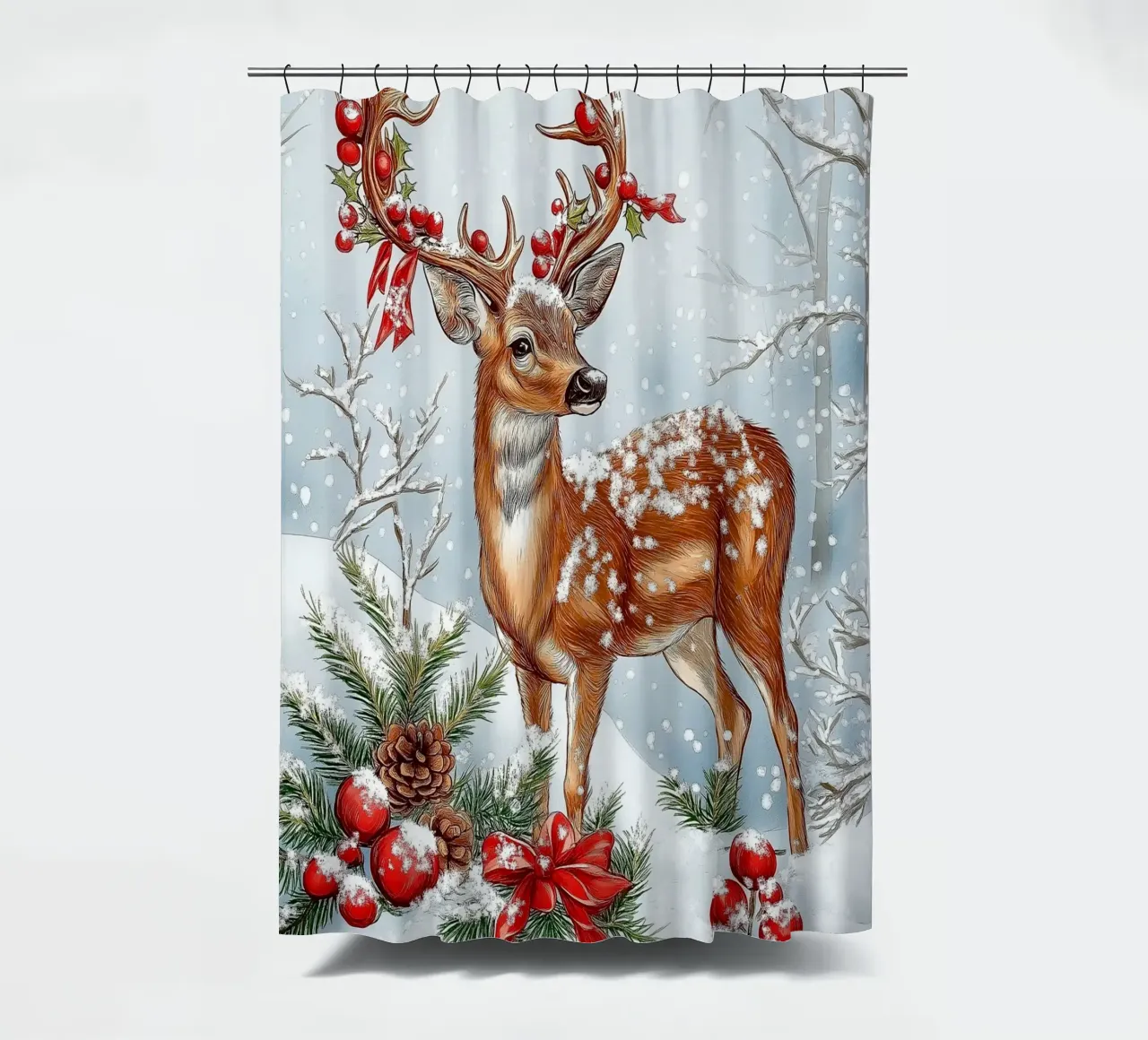 Christmas Deer shower curtain by Fleur de Lys