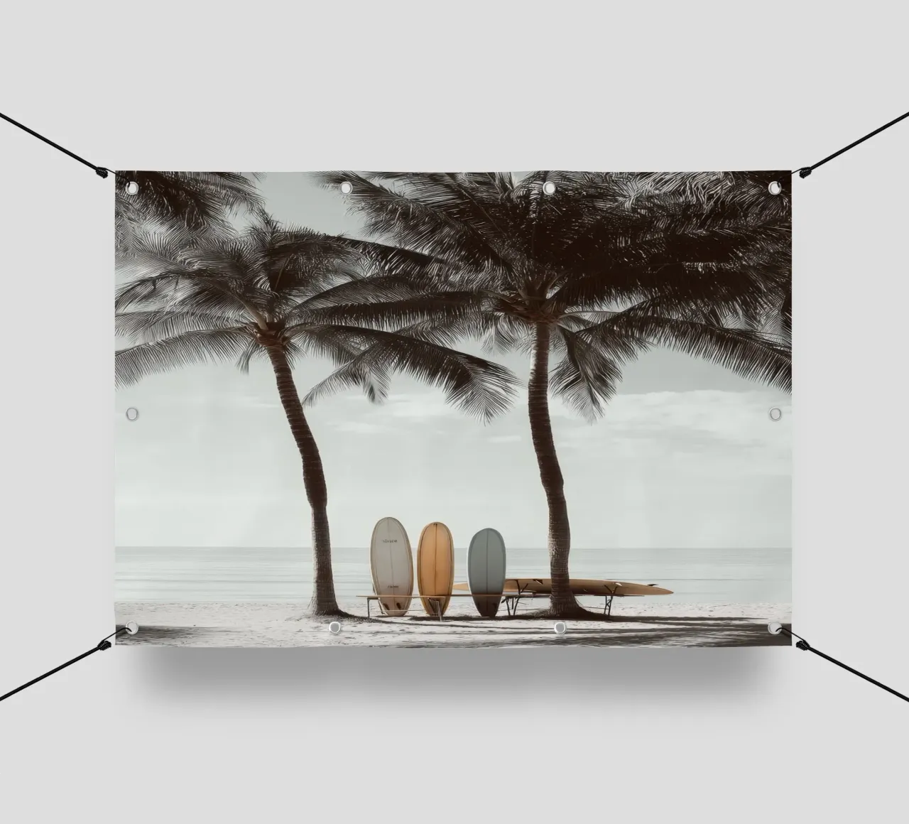 Palm Calm – Coastal Surfboard Wall Art telo in pvc da Vela Luna
