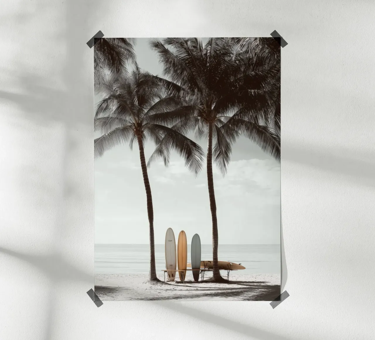 Palm Calm – Coastal Surfboard Wall Art poster con telaio in plastica da Vela Luna