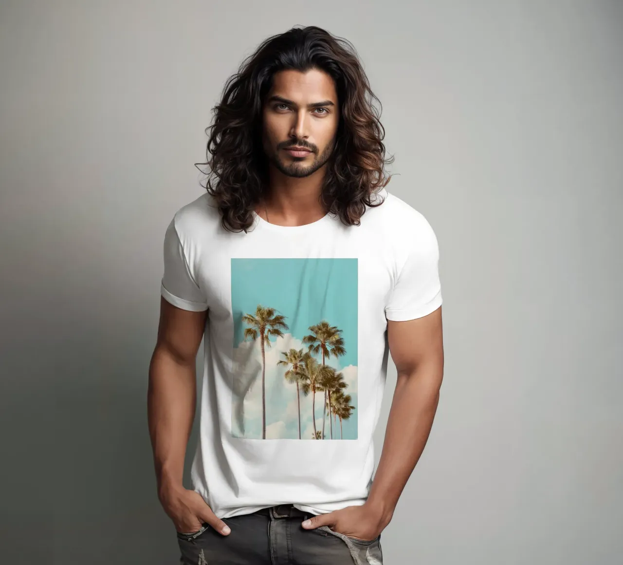 California Dream – Retro Palm Tree Print t-shirt da Vela Luna