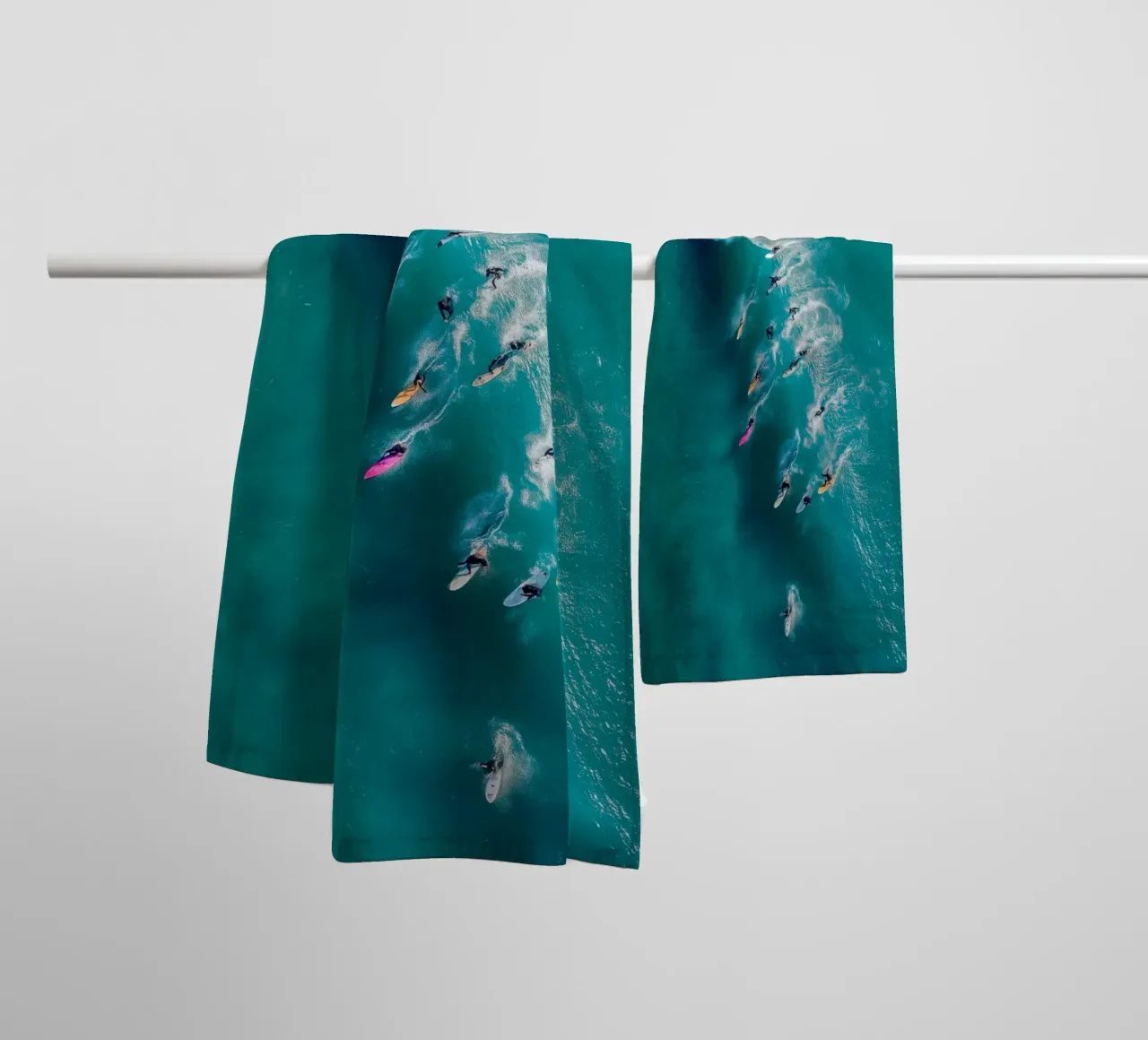 Chasing the Break – Aerial Surf Photography Print towel by Vela Luna