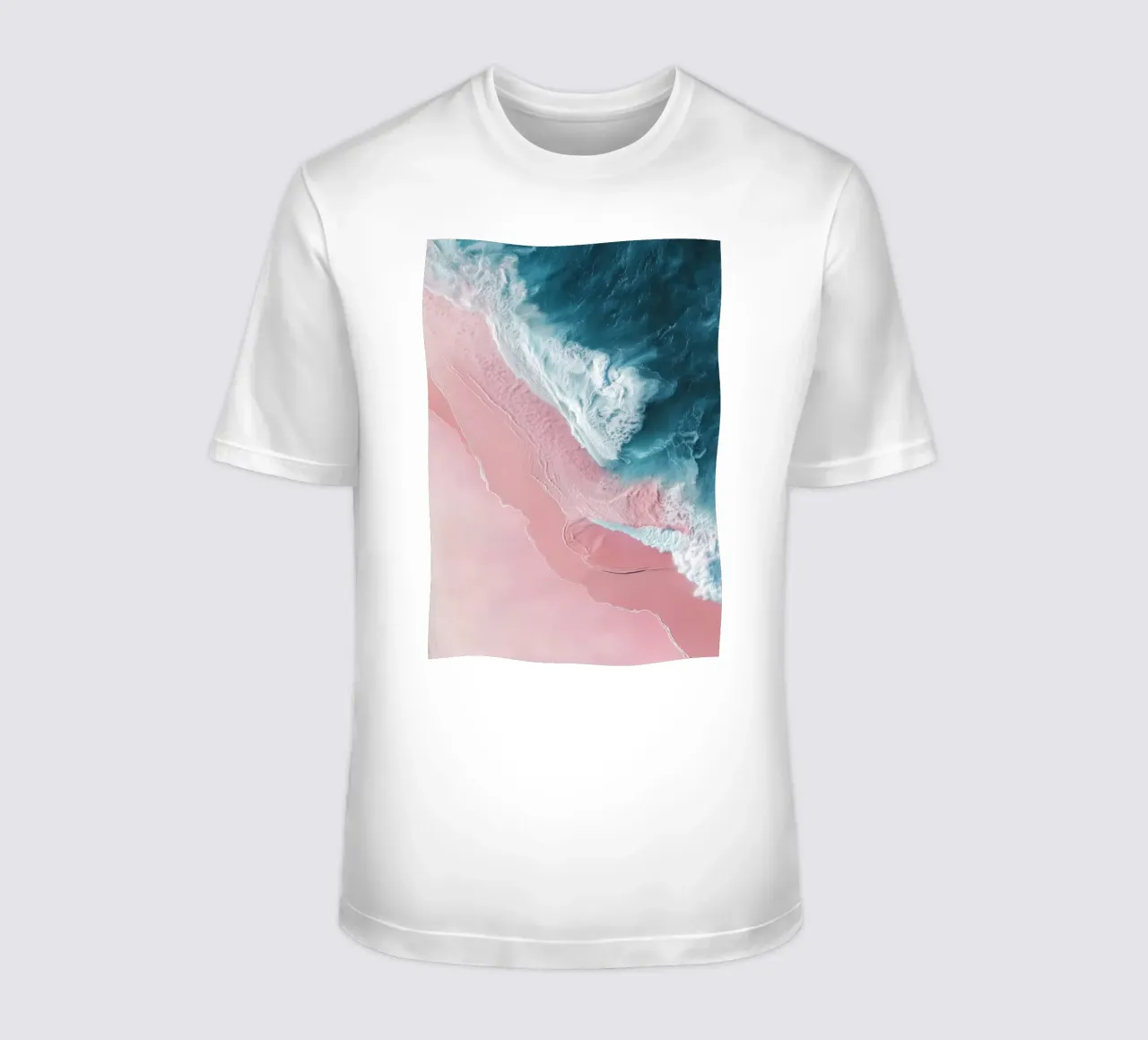 Pink Mirage – Ocean Meets Shore in Aerial View t-shirt da Vela Luna