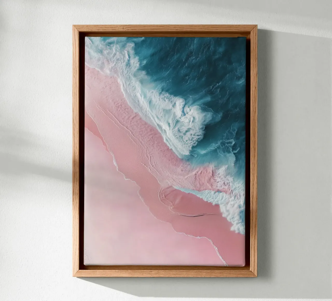 Pink Mirage – Ocean Meets Shore in Aerial View tela con Cornice a cassetta da Vela Luna