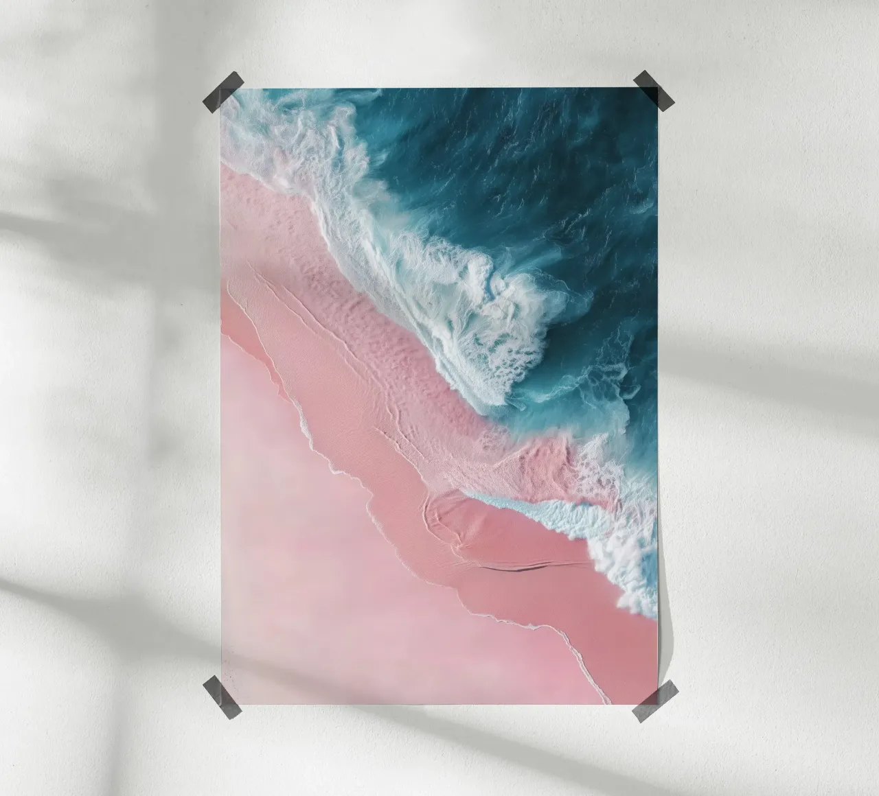 Pink Mirage – Ocean Meets Shore in Aerial View poster by Vela Luna