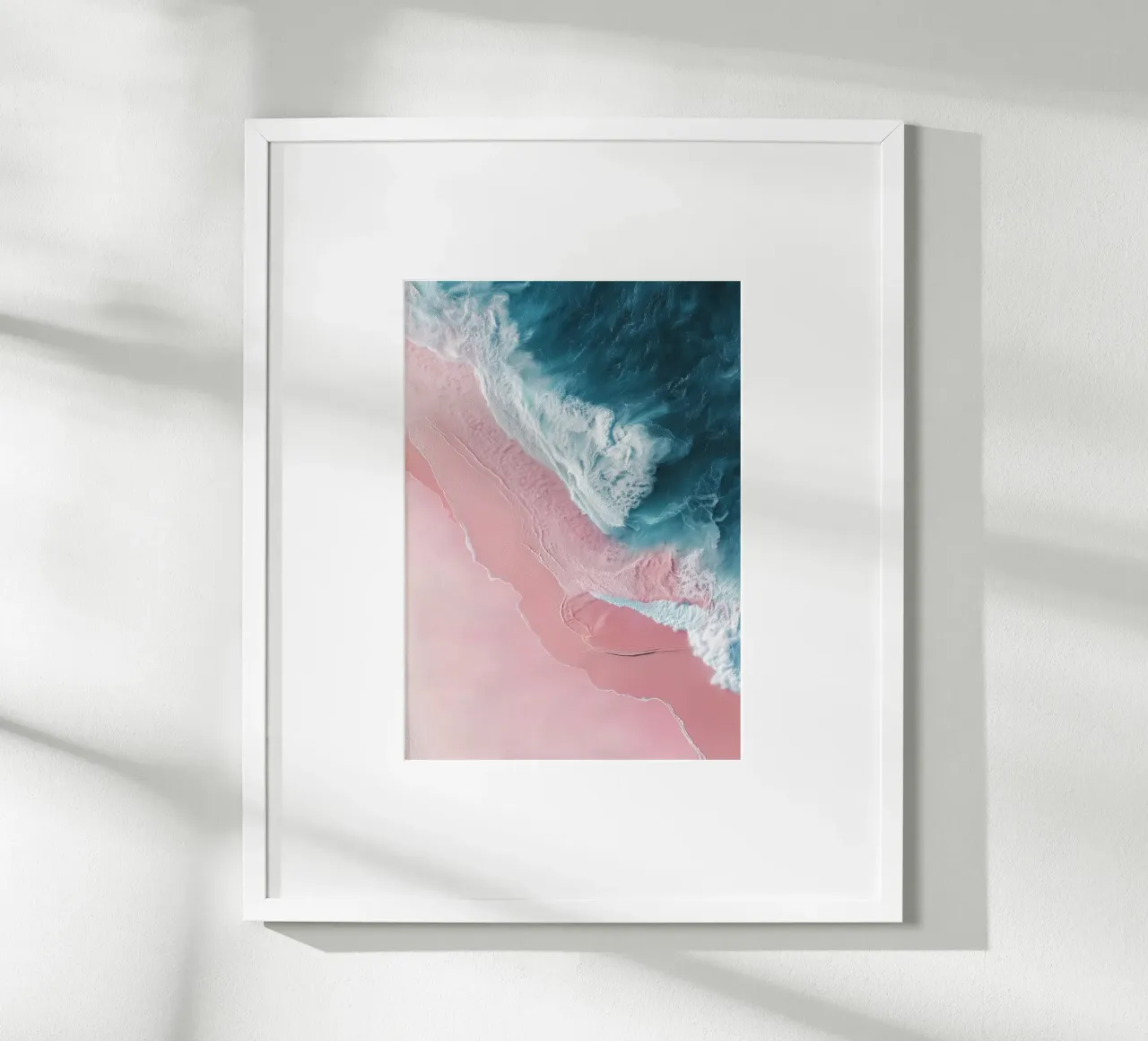 Pink Mirage – Ocean Meets Shore in Aerial View poster by Vela Luna