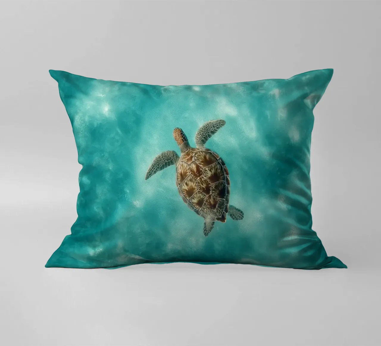 Ocean Wanderer – Minimal Sea Turtle Aerial Print cuscino da Vela Luna