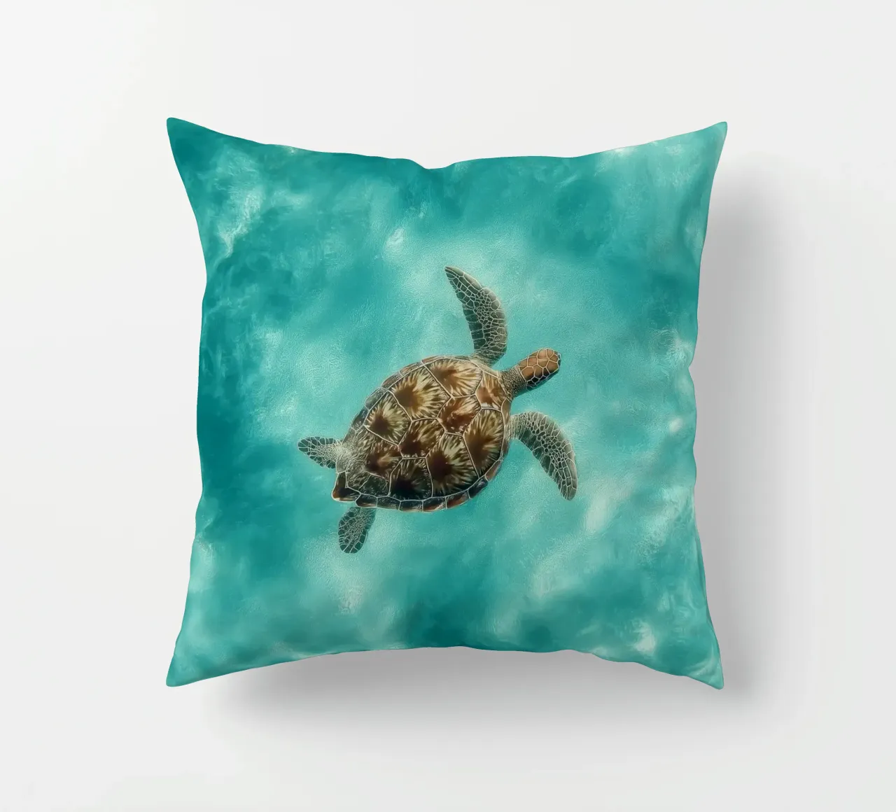 Ocean Wanderer – Minimal Sea Turtle Aerial Print cuscino da Vela Luna
