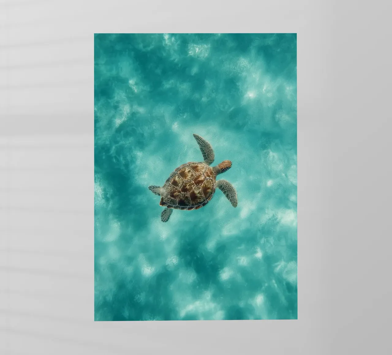 Ocean Wanderer – Minimal Sea Turtle Aerial Print pellicola backlit da Vela Luna