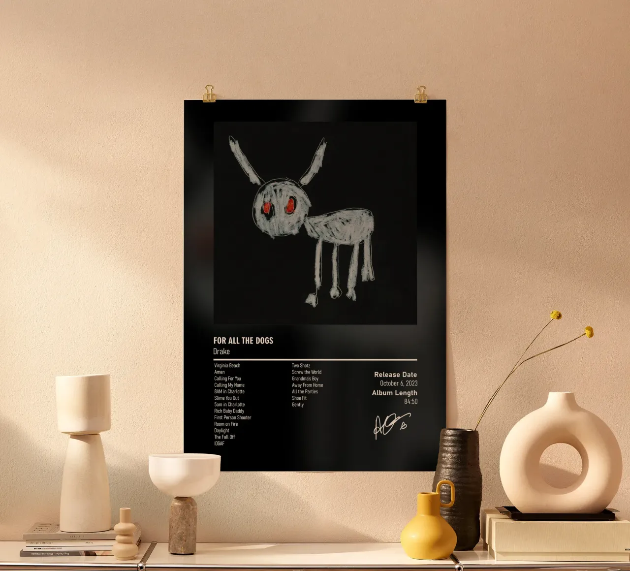 For All the Dogs (2023) Drake poster con telaio in plastica da MVFminimalist
