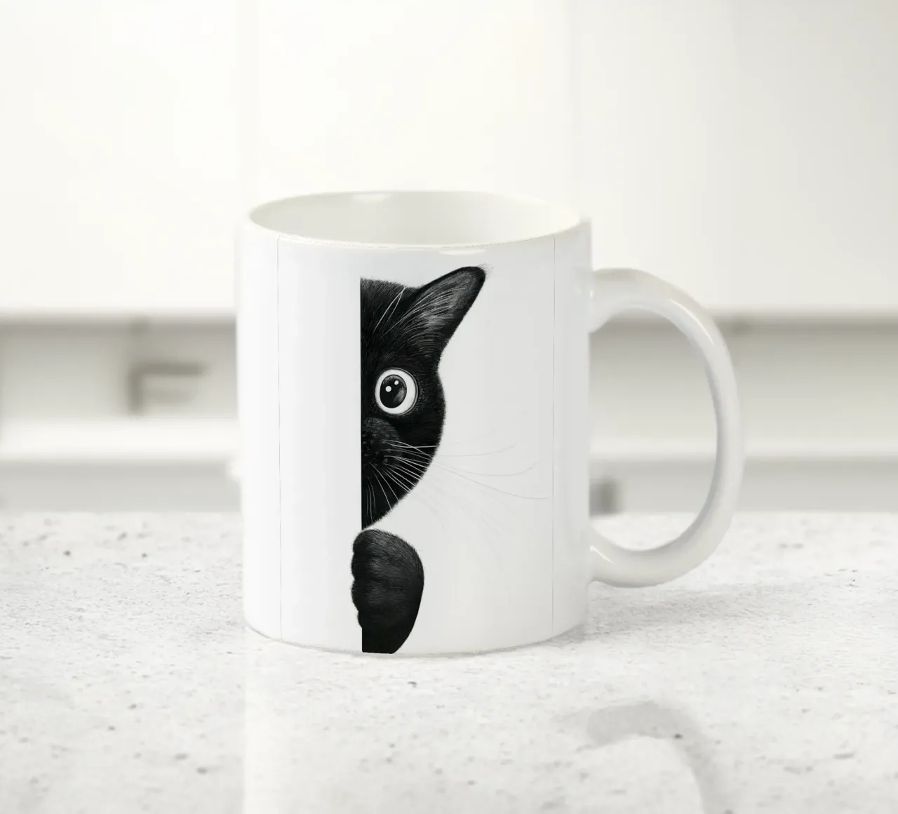 Cat Playing Hide And Seek tazza in ceramica da lennytravers