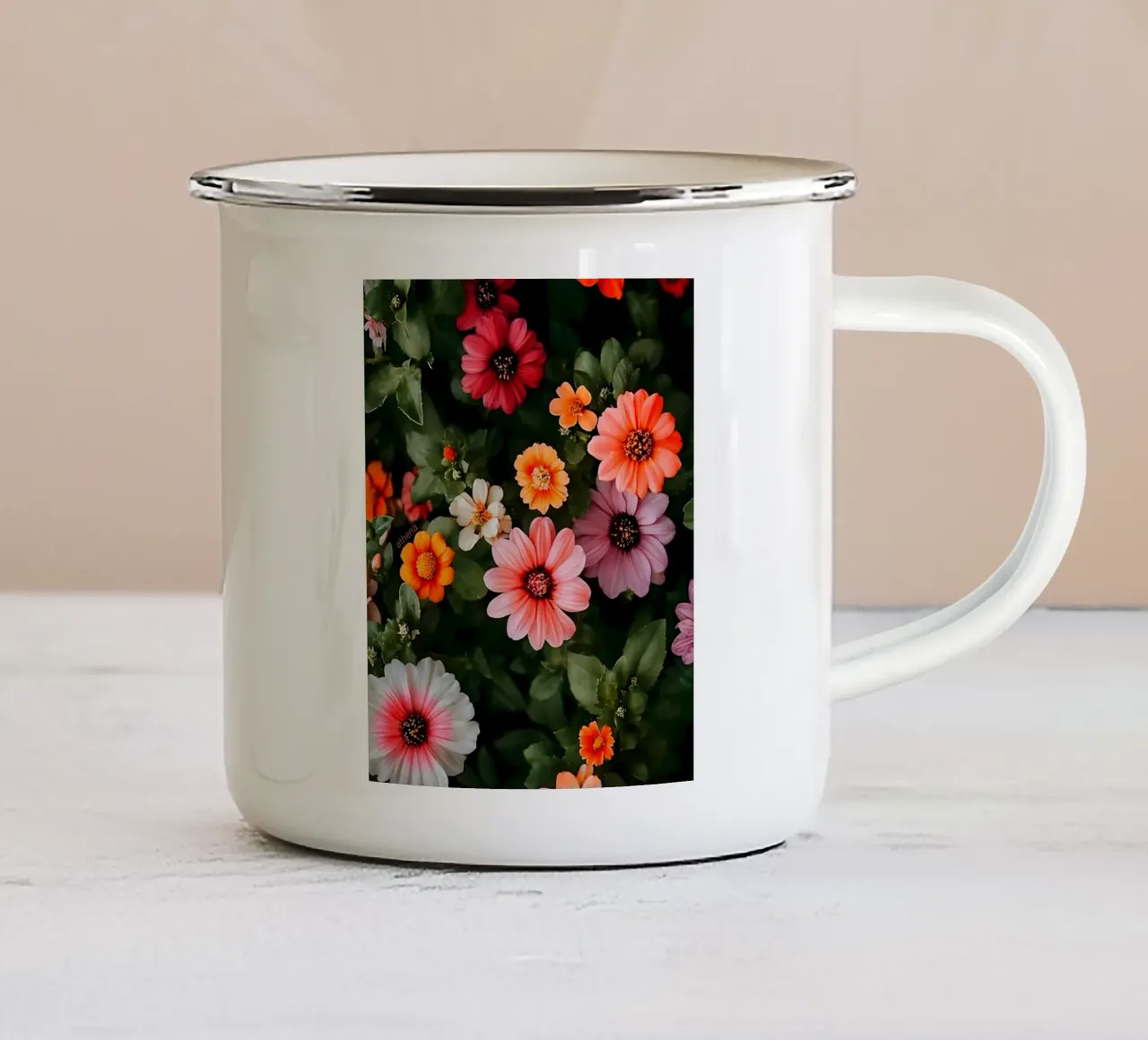 Fiori d'oro vibranti tazza in smalto da luxi&lace