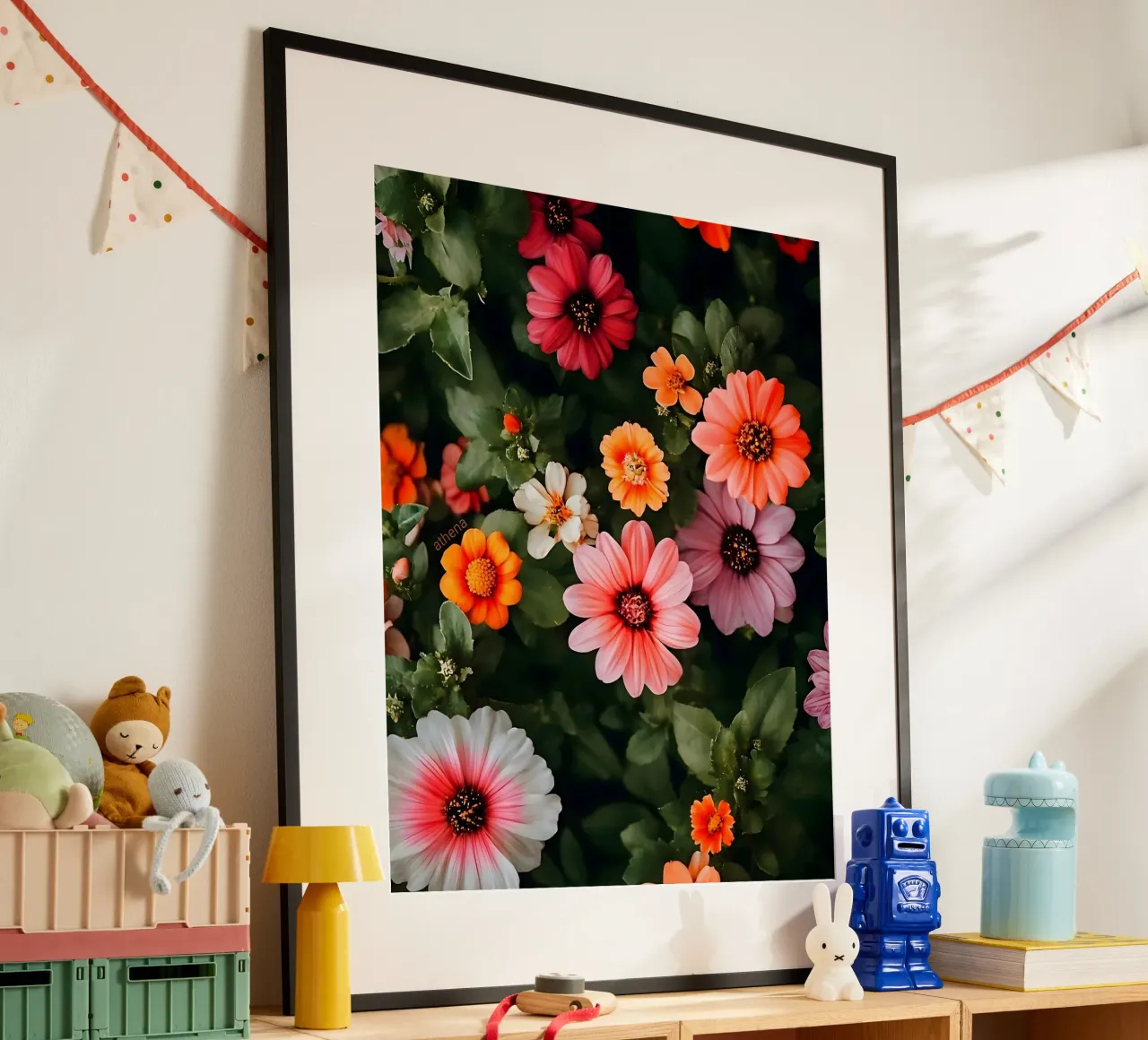 Fiori d'oro vibranti poster con telaio in plastica da luxi&lace