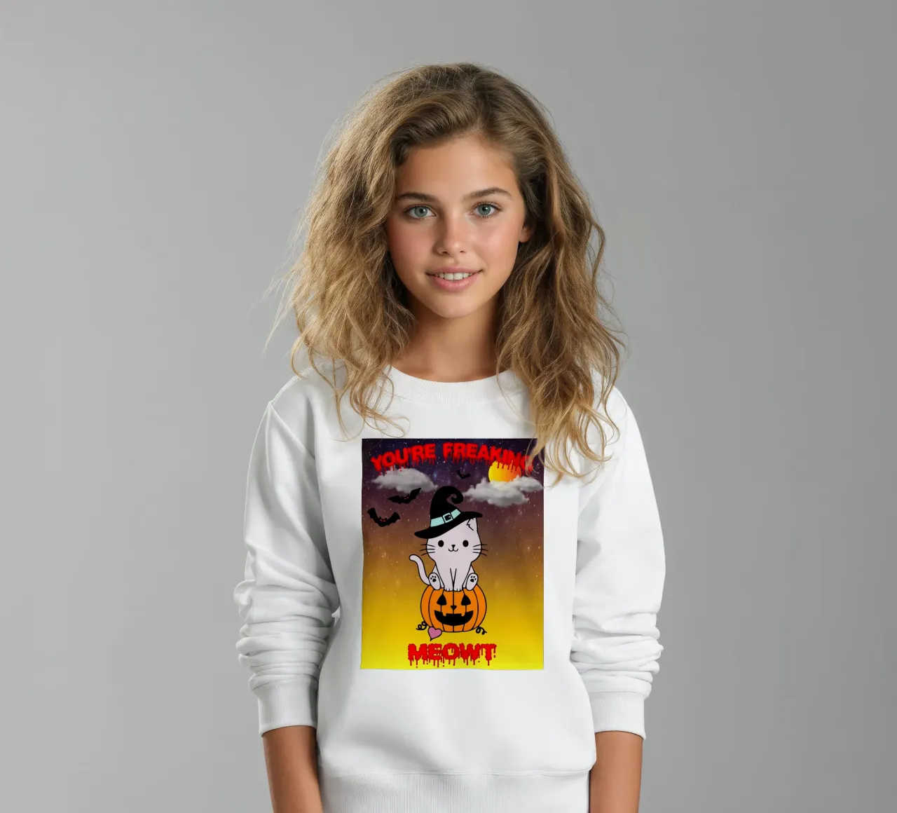 meowt ghost halloween kids sweatshirt by onechoice