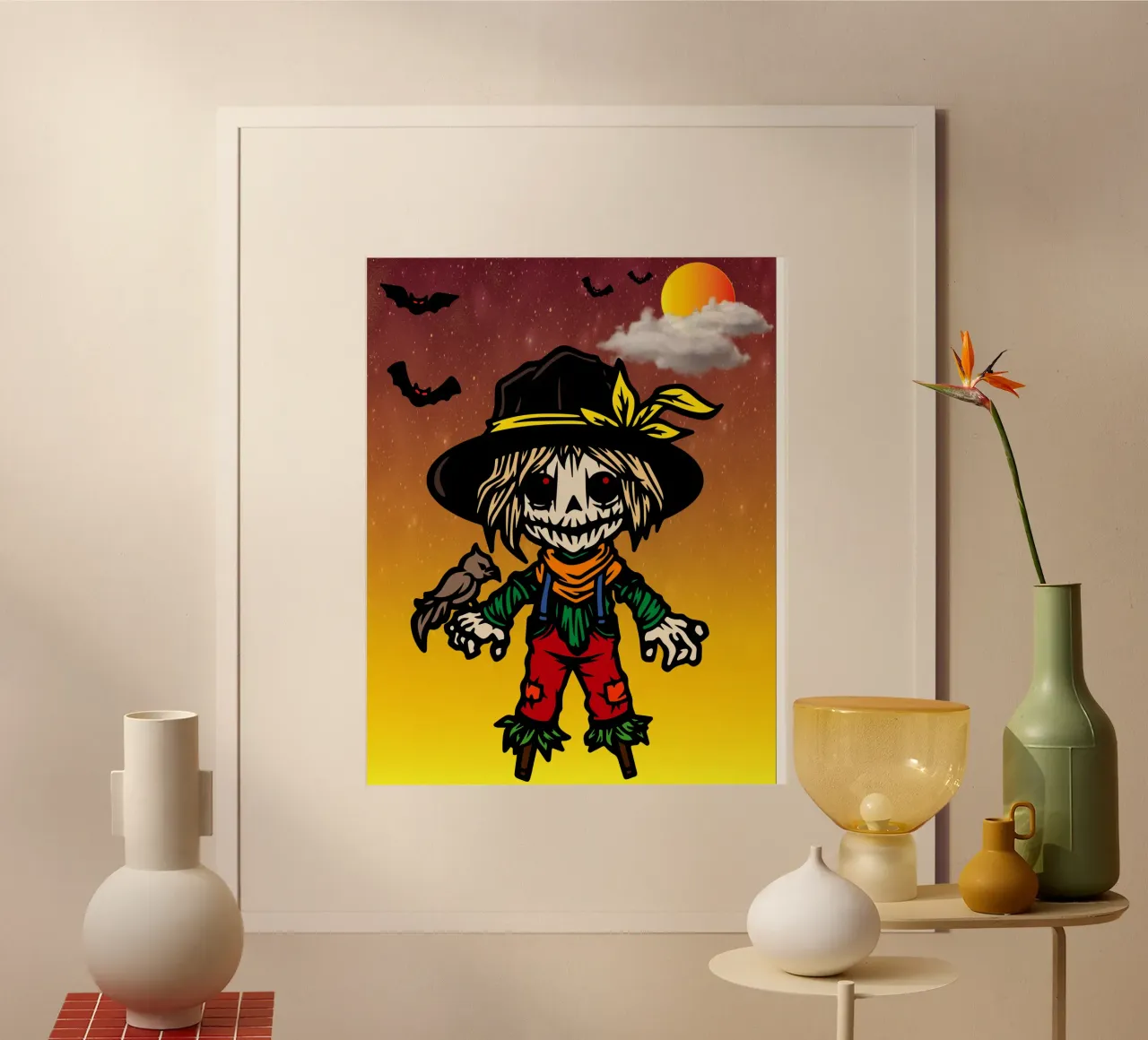 spaventapasseri fantasma Halloween poster con telaio in plastica da onechoice