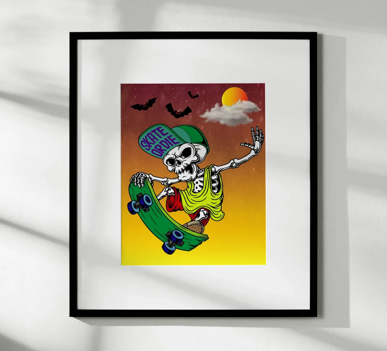 scheletro pattinare halloween poster con telaio in legno da onechoice