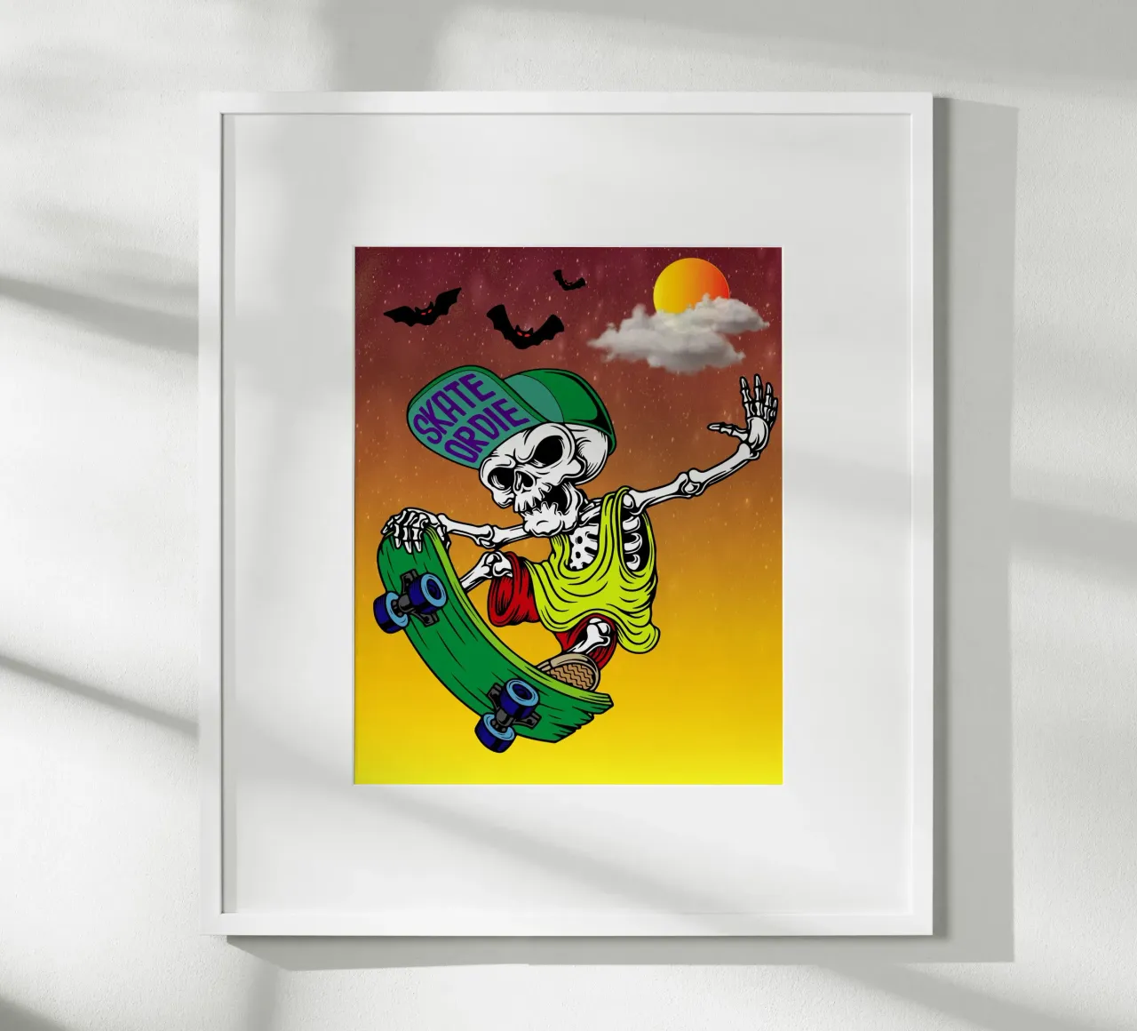 scheletro pattinare halloween poster con telaio in legno da onechoice
