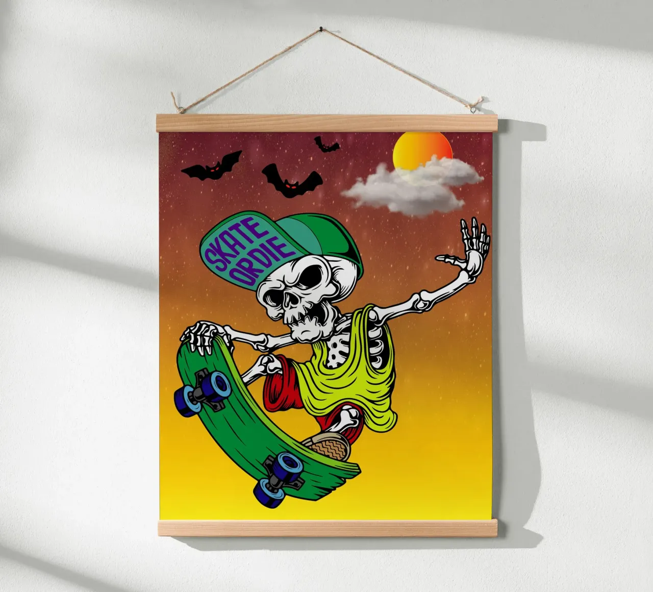 scheletro pattinare halloween poster con telaio in legno da onechoice