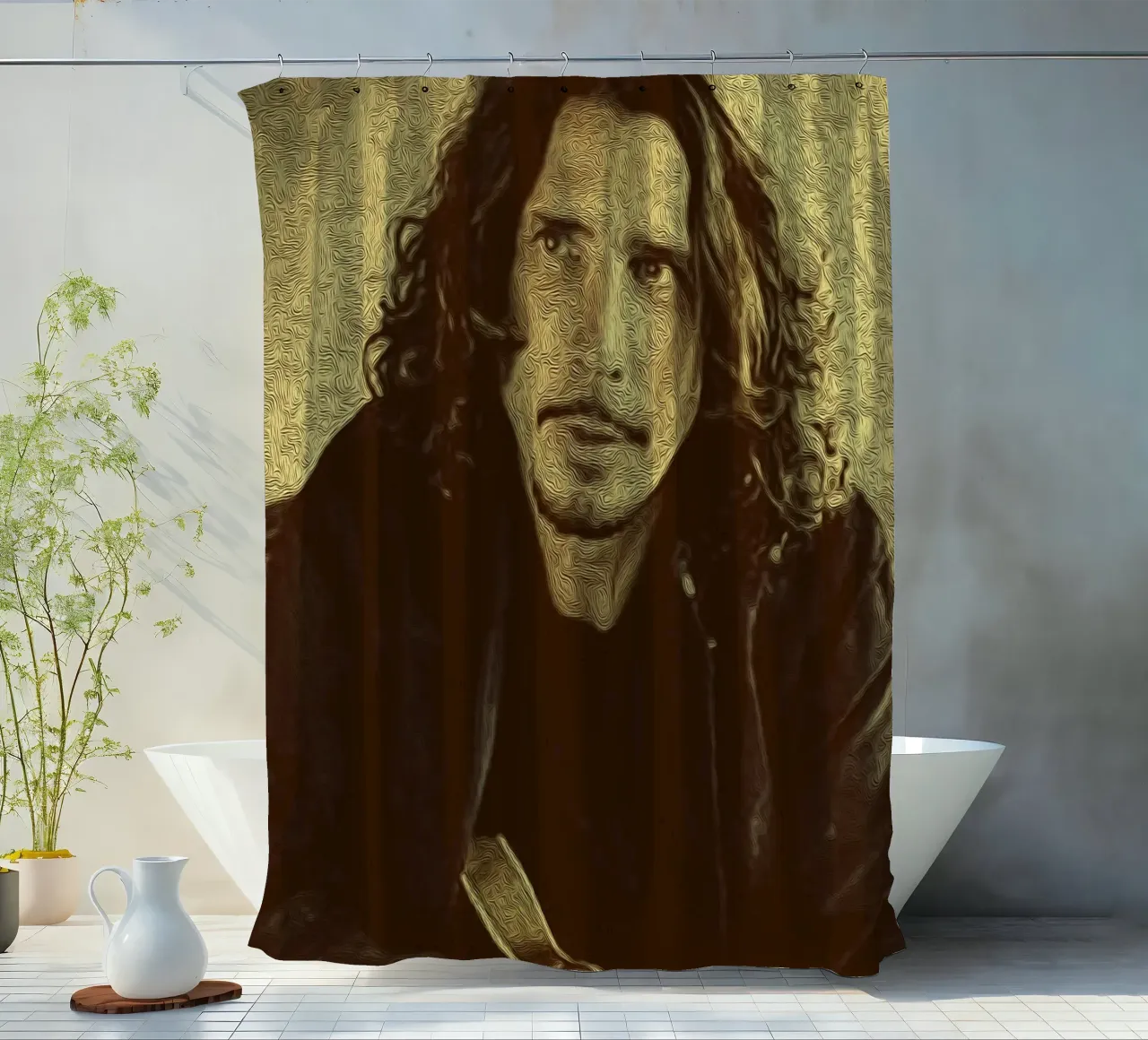 Chris Cornell ritratto retro rock tenda da doccia da singpentinksale