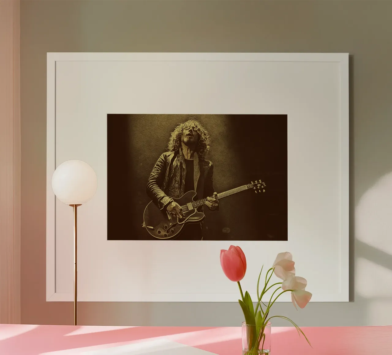 Riflettori e fumo poster con telaio in legno da singpentinksale