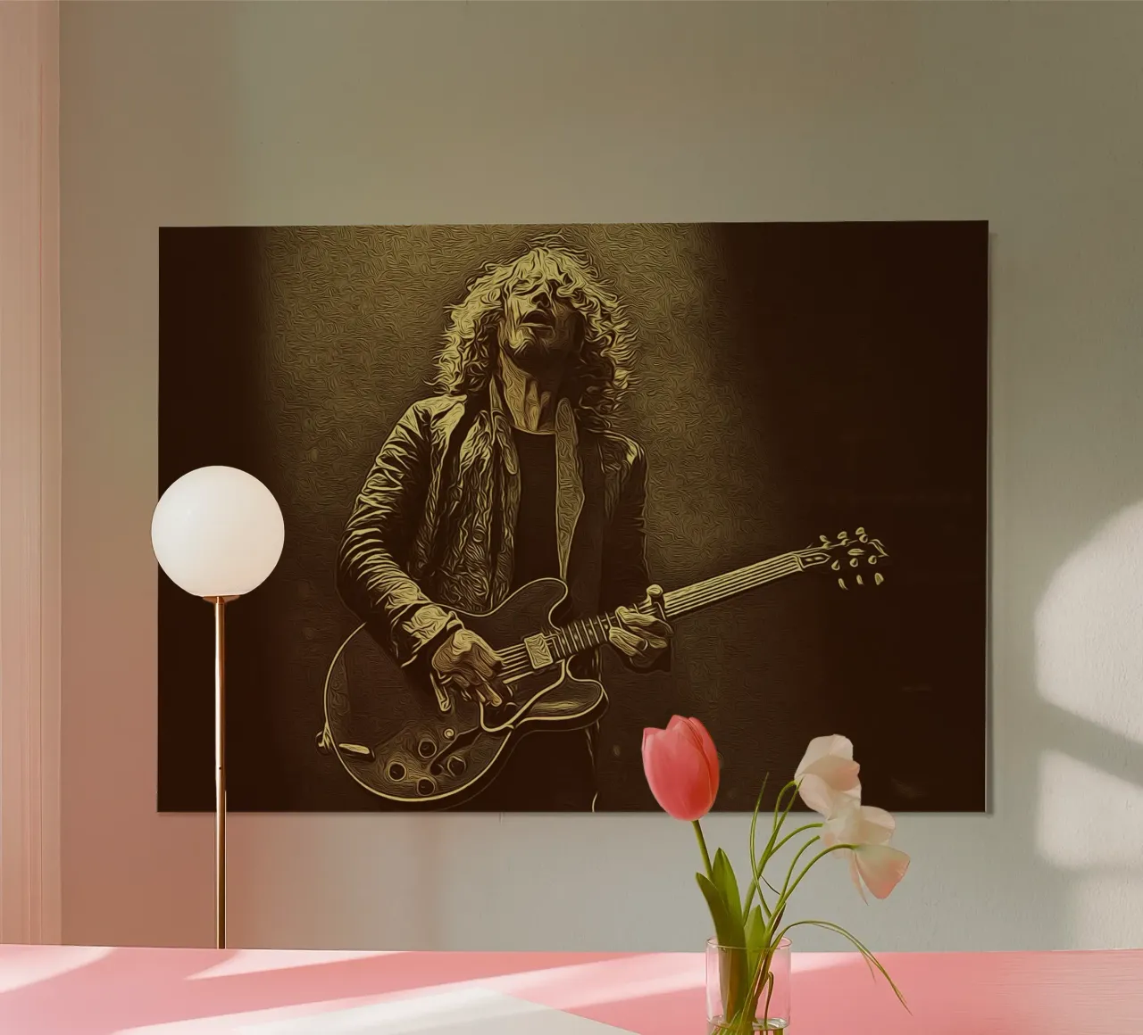 Riflettori e fumo poster con telaio in legno da singpentinksale
