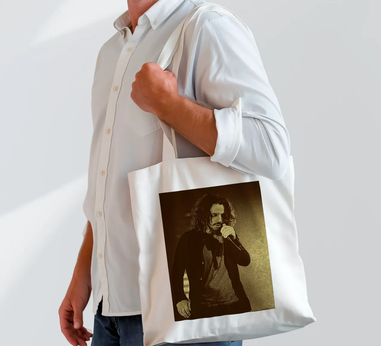 Face carved by sound softened by soul borsa in juta da singpentinksale