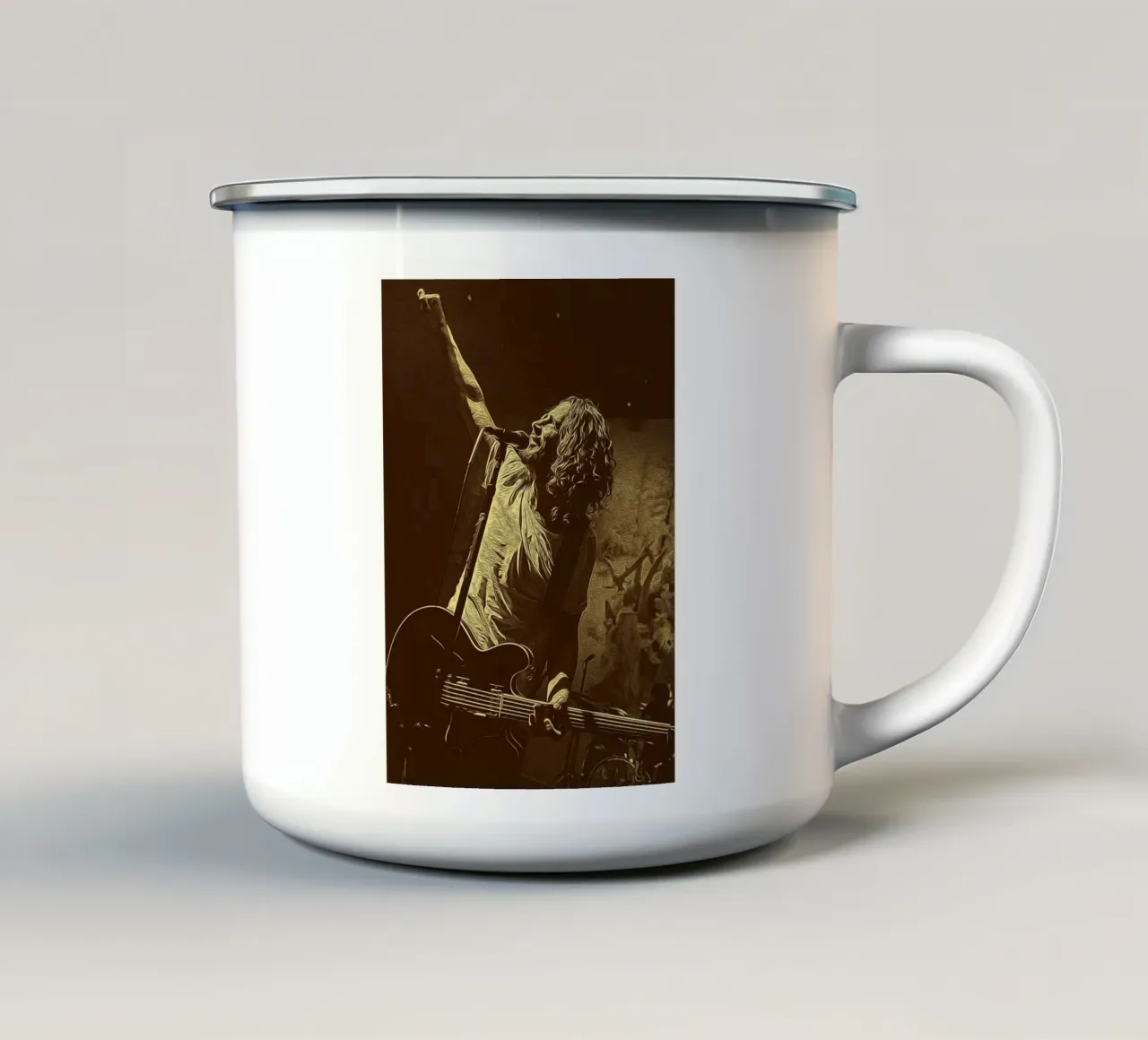 90er Jahre Amerikanische Rocker-Legende Emaille Tasse von singpentinksale