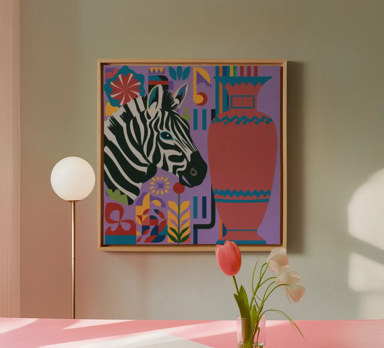 Gestreiftes Zebra-Stillleben Leinwand mit Schattenfugenrahmen von Arcane Lines