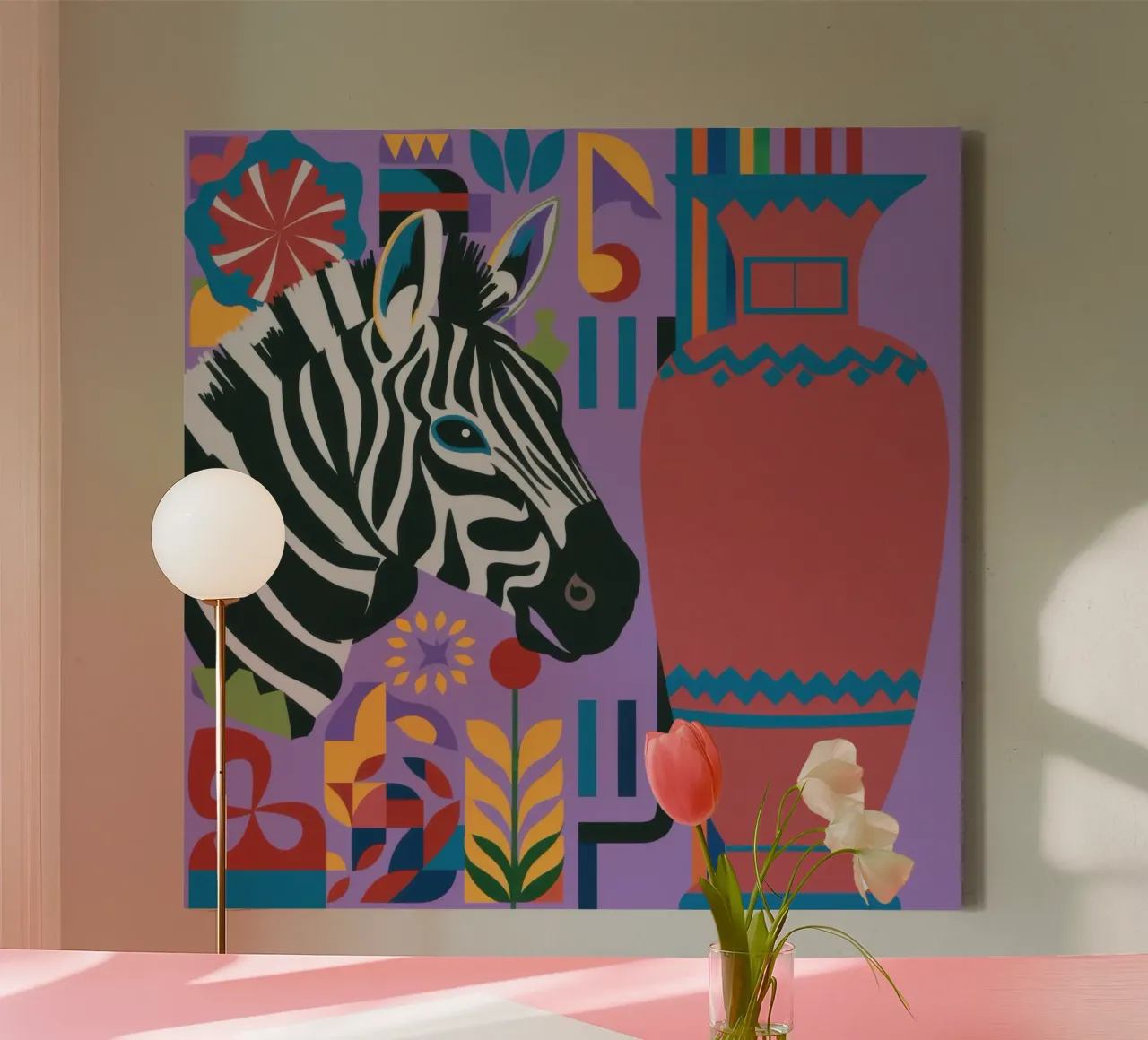 Gestreiftes Zebra-Stillleben Leinwand mit Schattenfugenrahmen von Arcane Lines