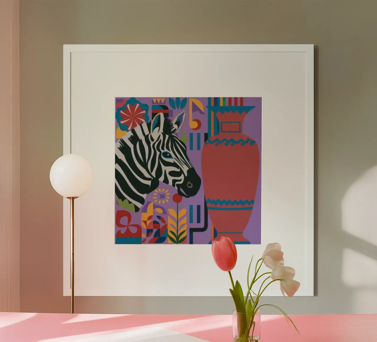 Gestreiftes Zebra-Stillleben Poster mit Holzrahmen von Arcane Lines