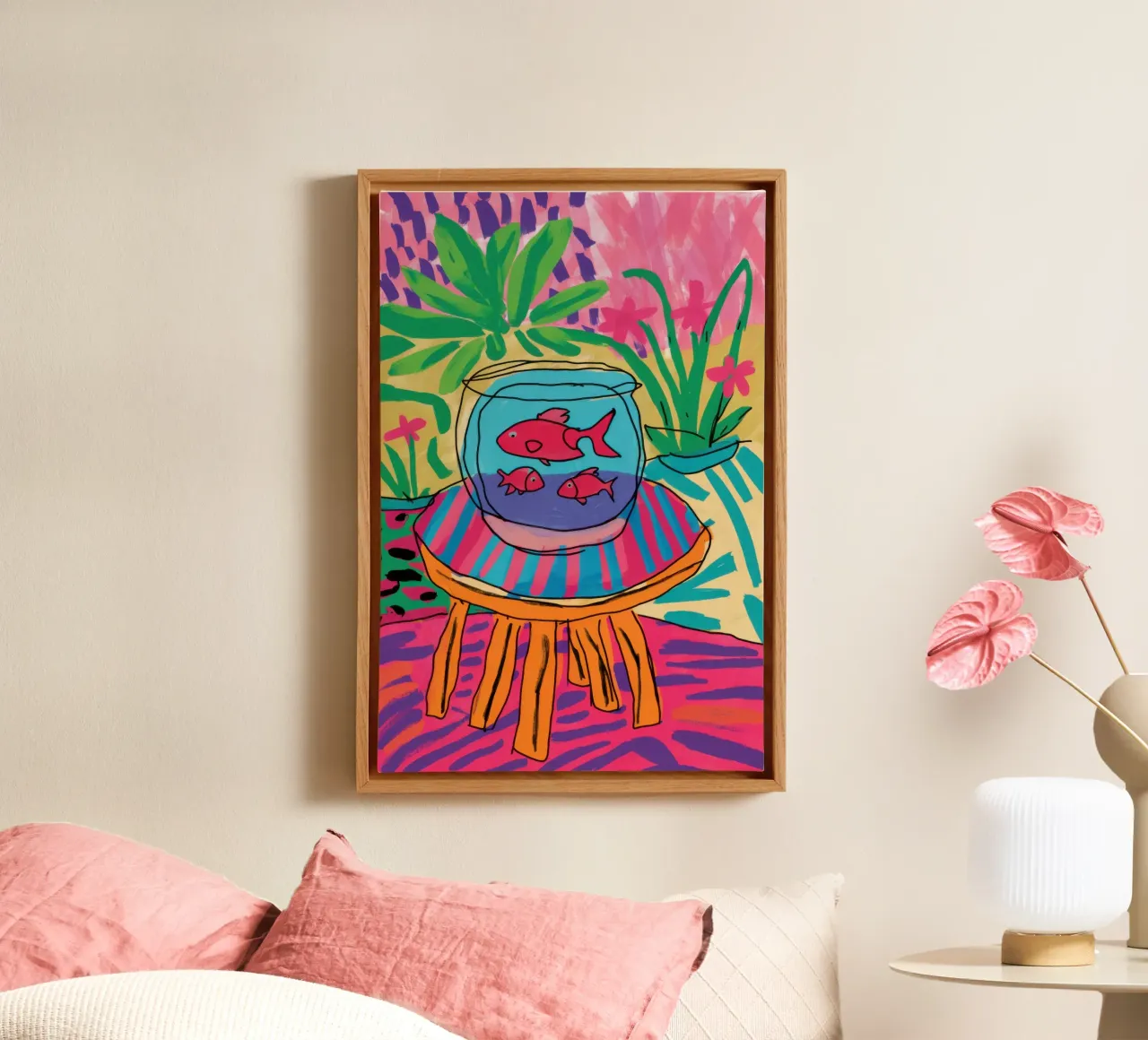 Quirky Goldfish Oasis canvas with Floater frame by Arcane Lines