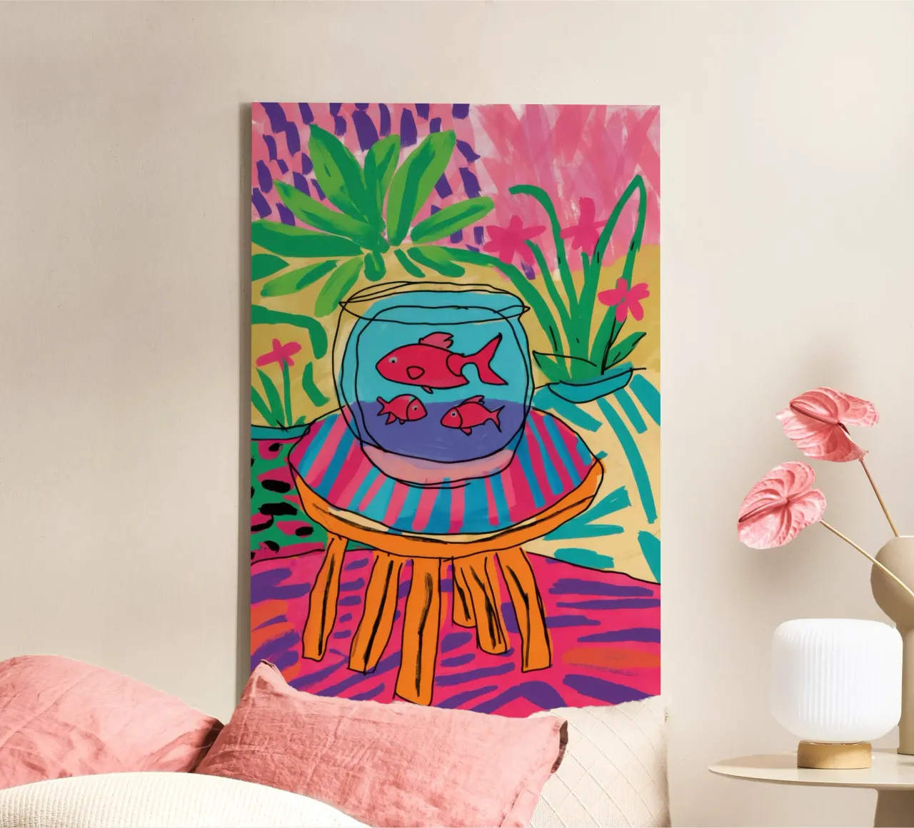 Quirky Goldfish Oasis canvas with Floater frame by Arcane Lines