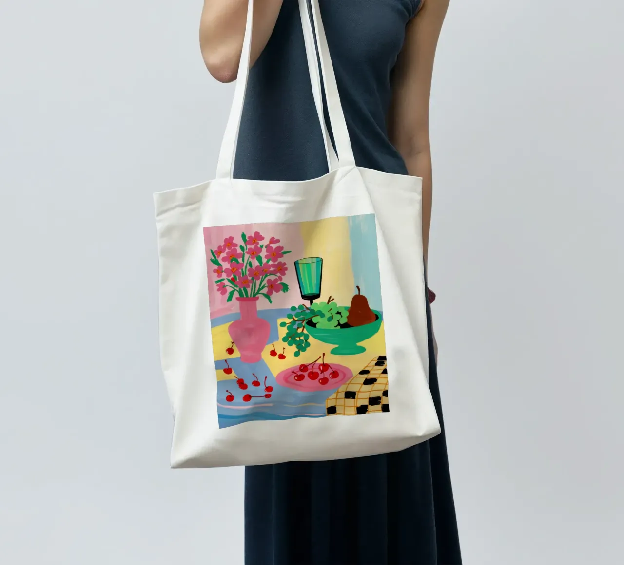 Pink Table Pear tote bag by Sentinel Glow