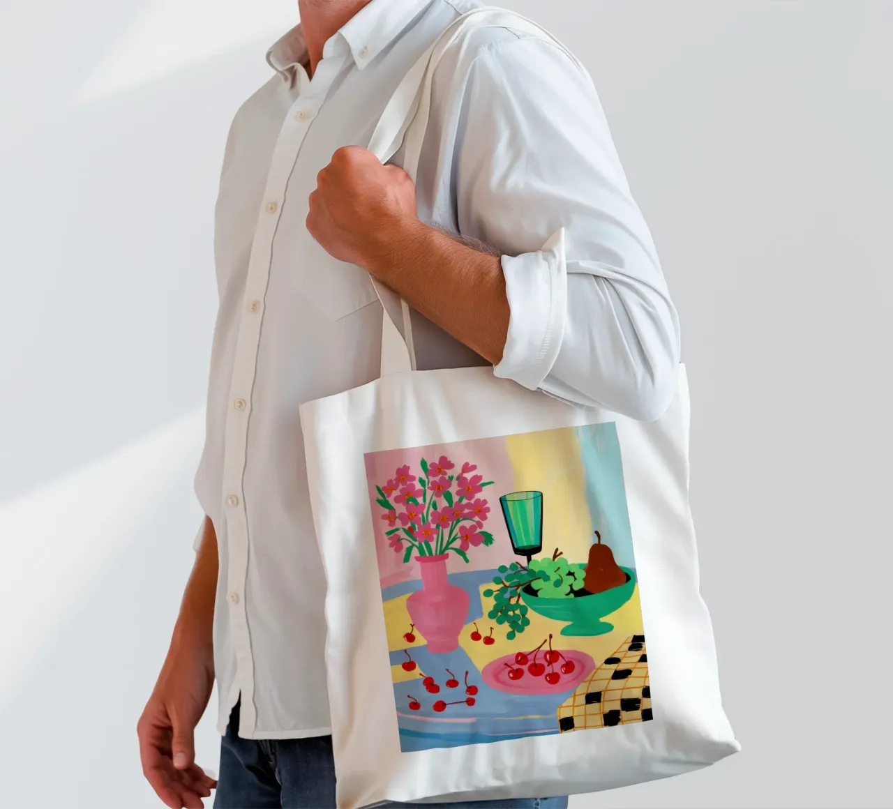 Pink Table Pear tote bag by Sentinel Glow