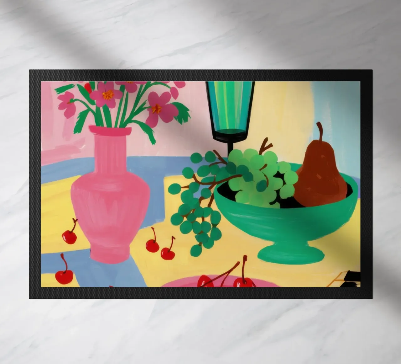 Pink Table Pear doormat by Sentinel Glow