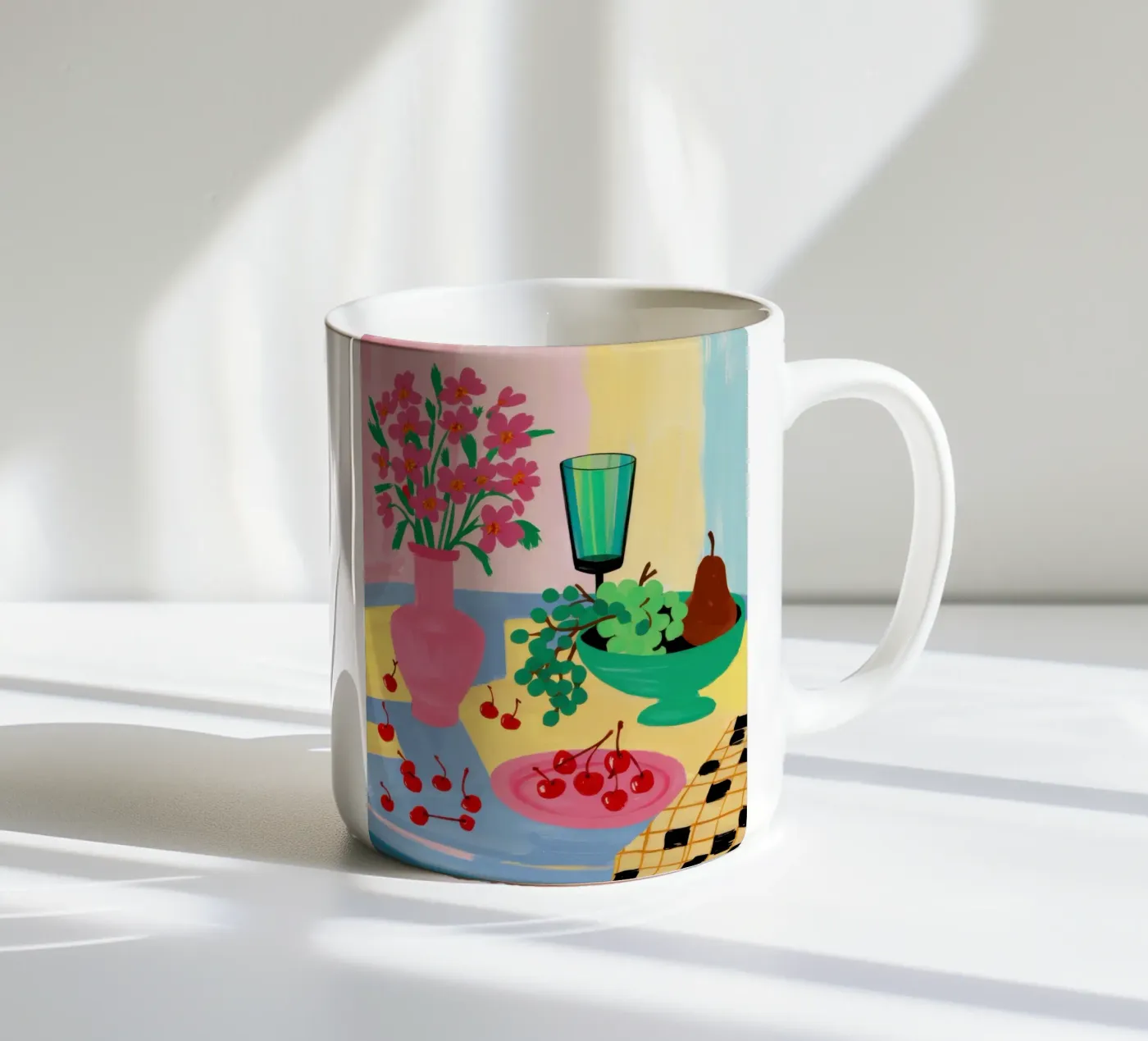 Pink Table Pear ceramic mug by Sentinel Glow