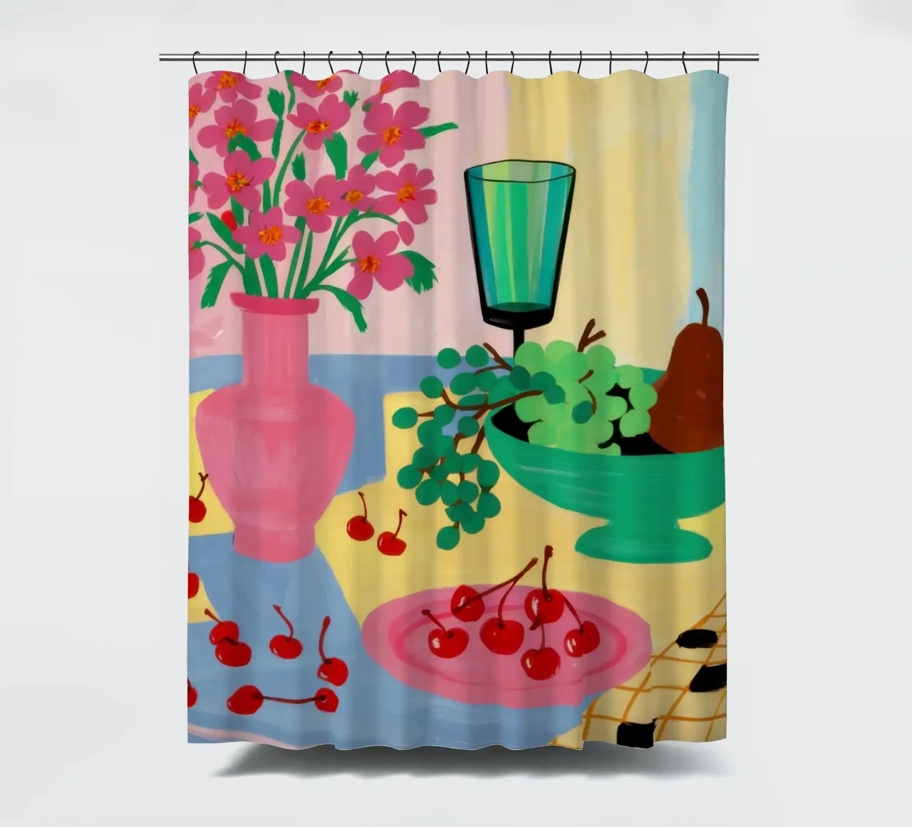 Pink Table Pear Duschvorhang von Sentinel Glow