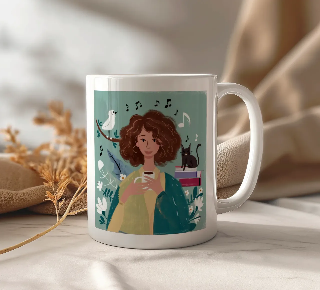 Coffee and Music ceramic mug by Marigold Tiga